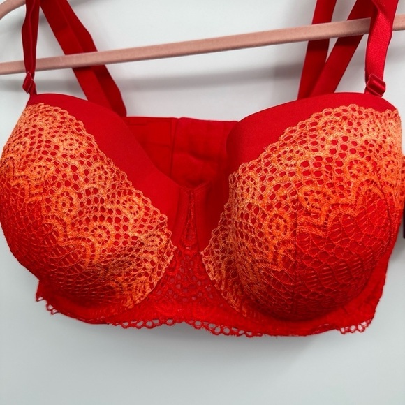 Cacique Red Lace Bra 40 F Padded Molded Cup Bare Solution NWT $70 - Picture 1 of 5